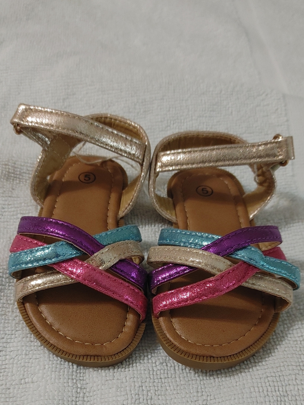 Girls Metallic Multi-Color Strappy Sandals with Ankle Strap
